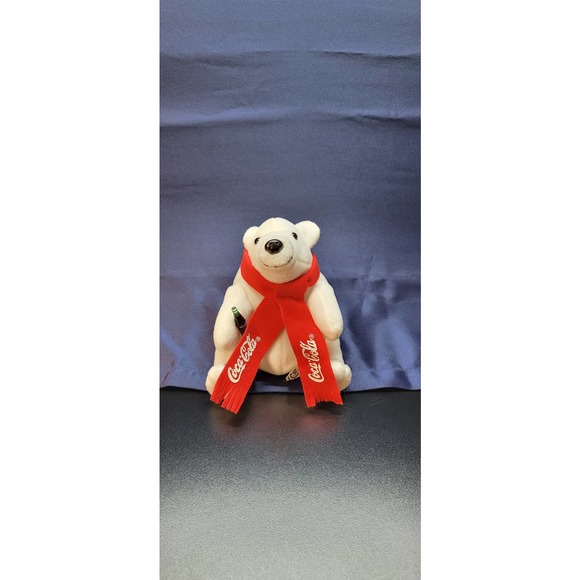 Vintage Coca Cola Polar Bear Plush 1998 Red Scarf and Coke Bottle 6" Bean Bag - Picture 1 of 12